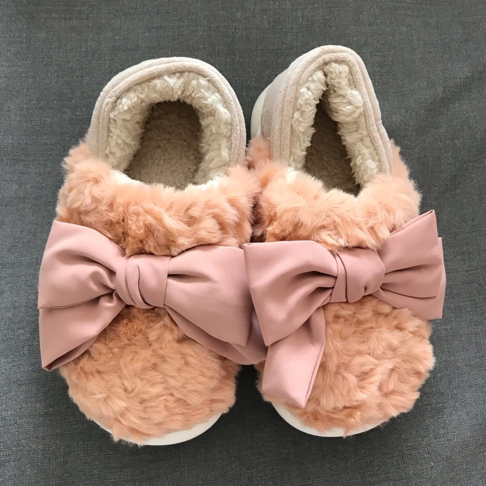 Cozy Pink Furry Shoes with Bow